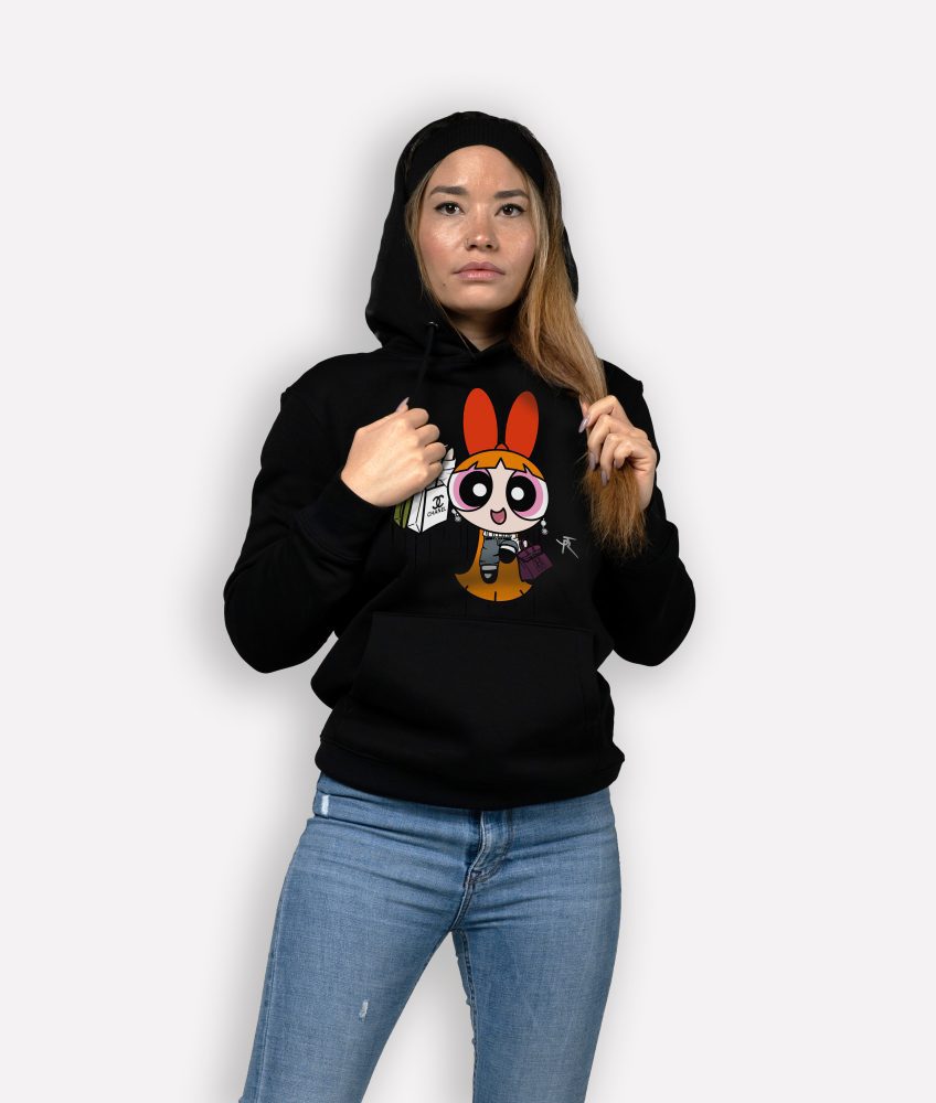 sweatshirt femme super nana mockup front noir