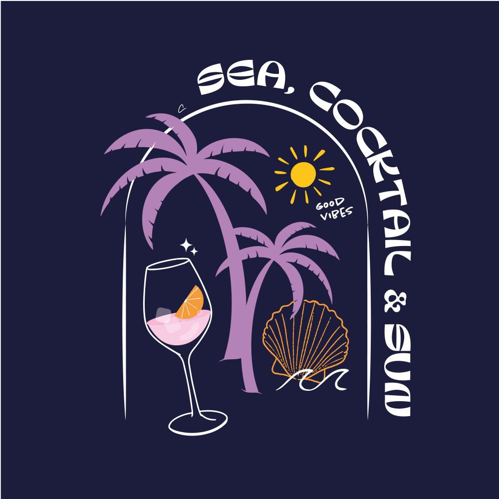 caroline design graphic visuel sea cocktail sun lilas