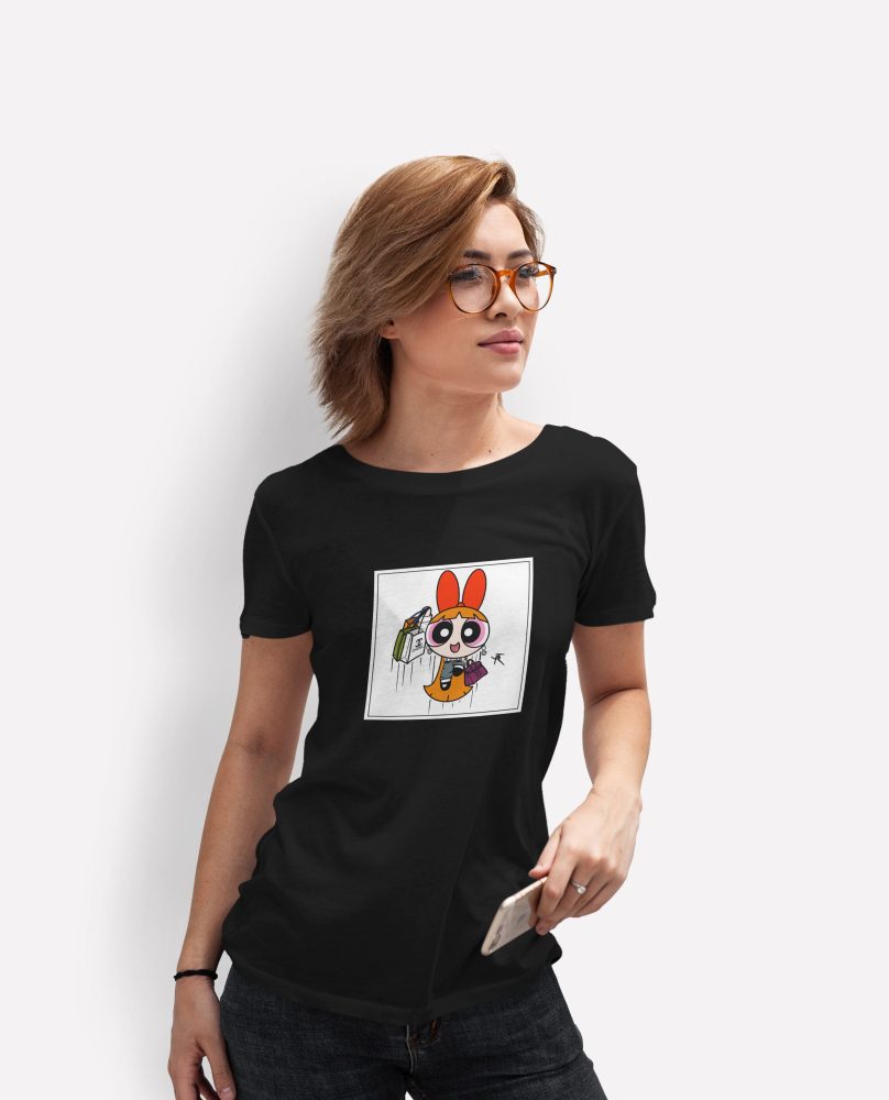 teeshirt femme super nanas mockup front noir