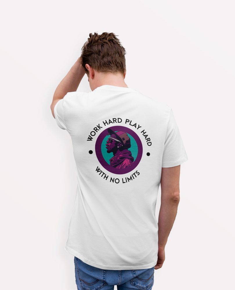 teeshirt homme work hard mockup back blanc