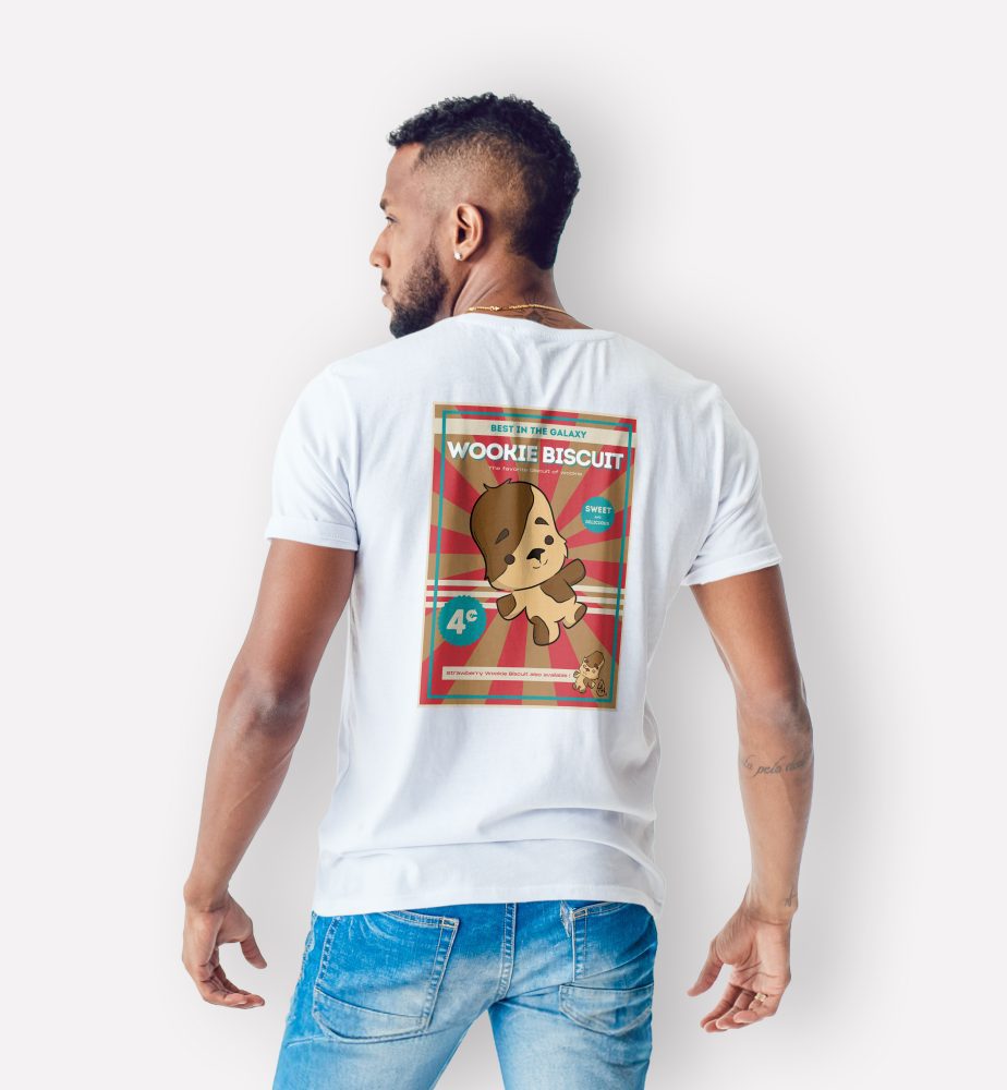 teeshirt homme wookie biscuit mockup back blanc
