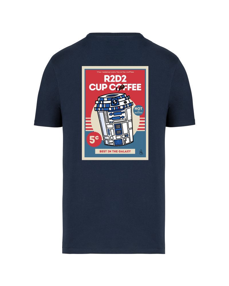 teeshirt r2d2 cup coffee back bleu marine