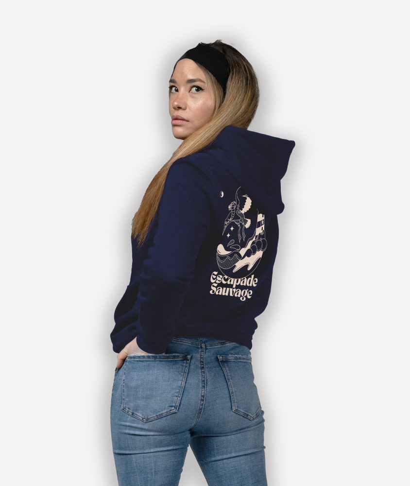 sweatshirt femme mouette sauvage mockup back bleu marine