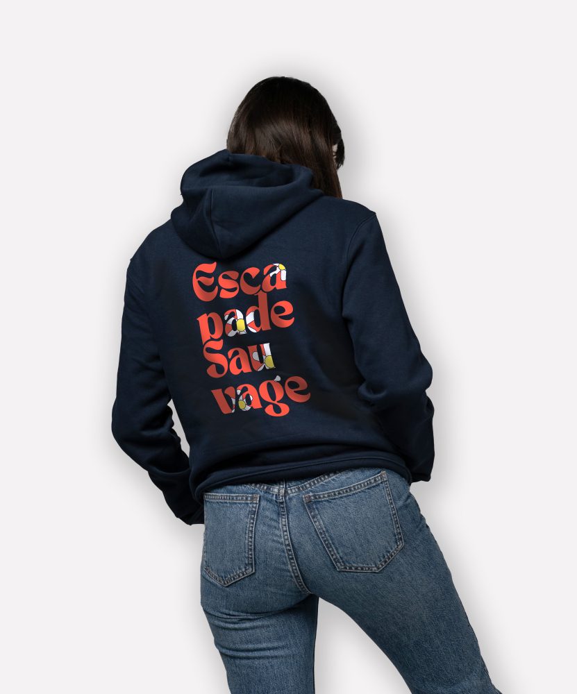 sweatshirt femme escapade sauvage mockup back bleu marine